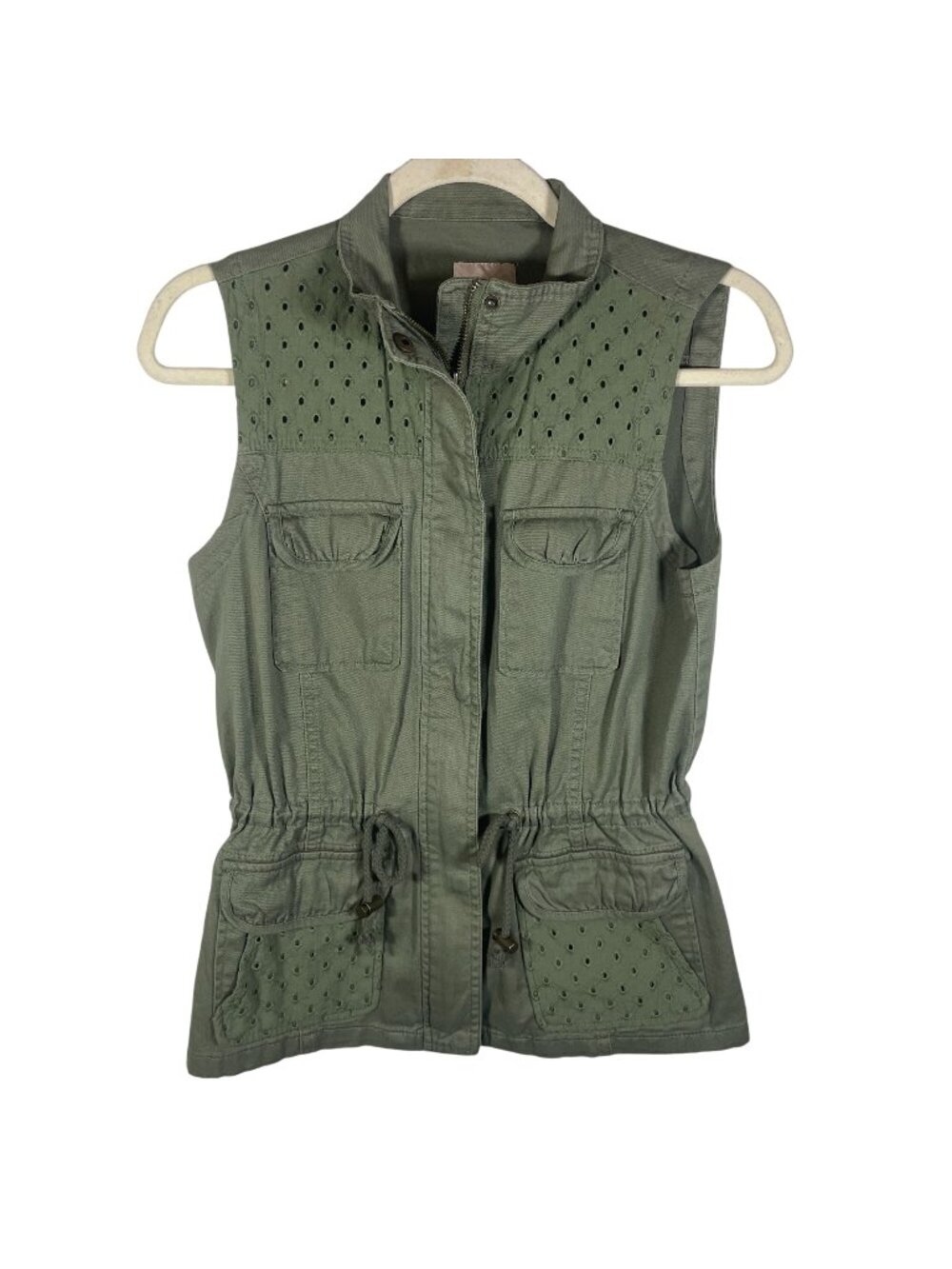 Candie's Safari Utility Cargo Vest Women M Green Lightweight Drawstring Eyelet